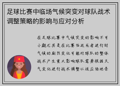 足球比赛中临场气候突变对球队战术调整策略的影响与应对分析